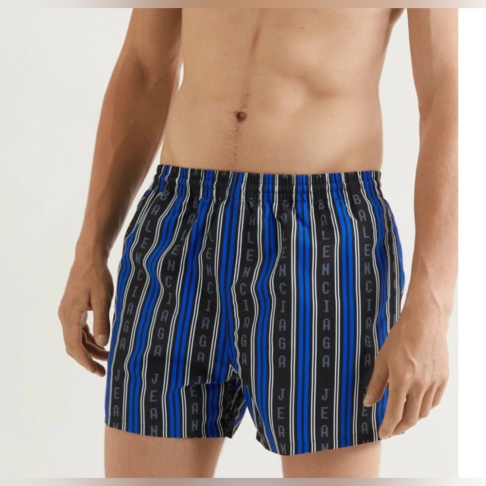 Balenciaga Mens Logo Striped Pull On Swim Trunks XS $495